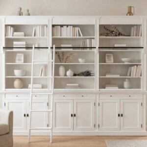 Bookcase with six doors, 300 x 40 x 240 cm, MDF, with ladder – Rusztikus tömörfa könyvesszekrény