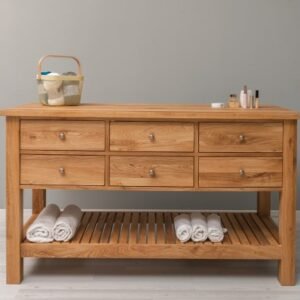Console Table with 6 Drawers and Lower Shelf – Rusztikus tömörfa fiókos komód