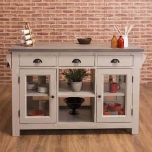 Kitchen island with 4 glass doors, 6 drawers, oak top – Rusztikus tömörfa fiókos komód