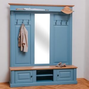 Large coat hanger with mirror, 2 doors, open space – Rusztikus tömörfa keretes tükör