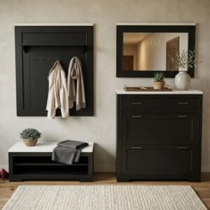Pure Black Hallway – Rusztikus tömörfa előszobafal és ruhaakasztó